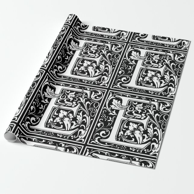 Brev E medeltida monogram Art Nouveau Presentpapper (Utrullad)