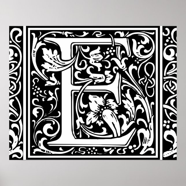 Brev E medeltida monogram vintage initial Poster (Framsidan)