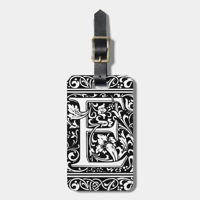 Brev E Medieval Monogram Art nouveau Bagagebricka (Vertikal Framsida)
