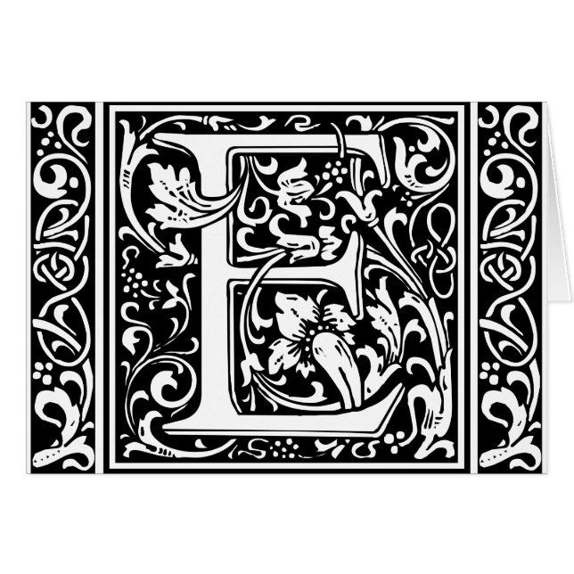 Brev E Medieval Monogram Art nouveau Hälsningskort (Framsidan Horizontal)