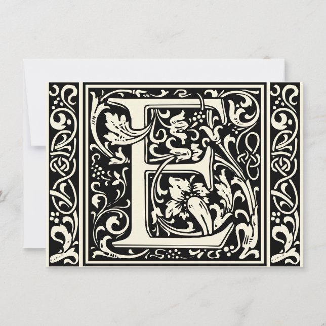 Brev E Medieval Monogram Art nouveau Inbjudningar (Framsida)