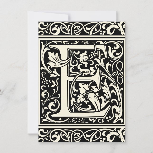 Brev E Medieval Monogram Art nouveau Inbjudningar (Framsida)