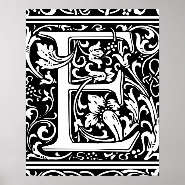 Brev E Medieval Monogram Art nouveau Poster (Framsidan)