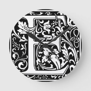 Brev E Medieval Monogram Art nouveau Rund Klocka