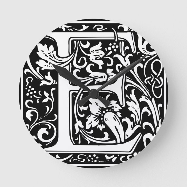 Brev E Medieval Monogram Art nouveau Rund Klocka (Framsida)