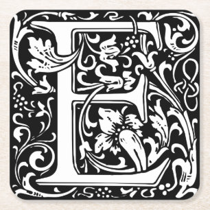 Brev E Medieval Monogram Art nouveau Underlägg Papper Kvadrat