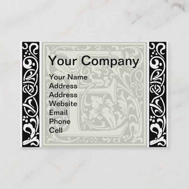 Brev E Medieval Monogram Art nouveau Visitkort (Framsida)