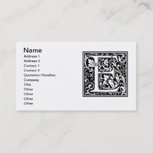 Brev E Medieval Monogram Art nouveau Visitkort