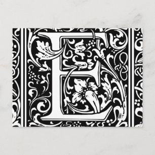 Brev E Medieval Monogram Art nouveau Vykort