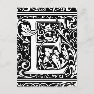Brev E Medieval Monogram Art nouveau Vykort