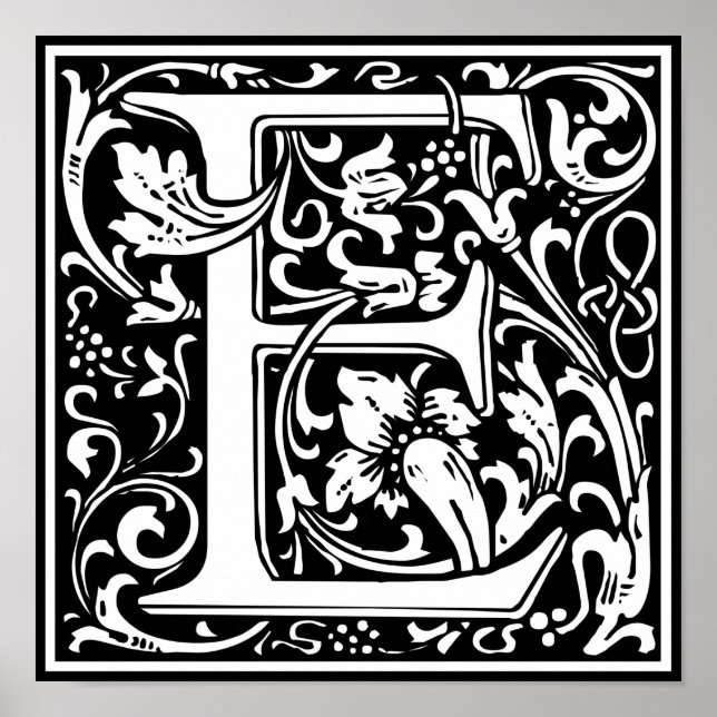 Brev E Medieval Monogram Vintage Inledande Poster (Framsidan)