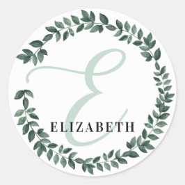 Brev E Monogram Anpassat Namn Minimalistisk Botani Runt Klistermärke