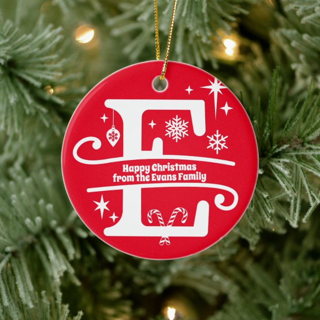 Brev E Monogram första familjen Namn Hälsning Julgransprydnad Keramik (Träd)