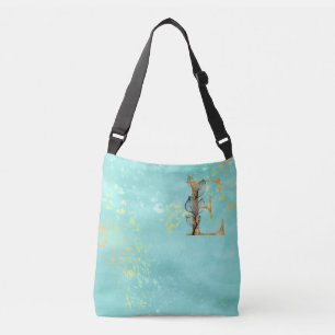 *~* BREV E - Monogram Guld Glitter turkos Axelväska