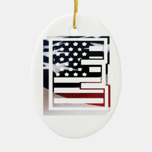 Brev E Monogram Initial USA Julgransprydnad Keramik