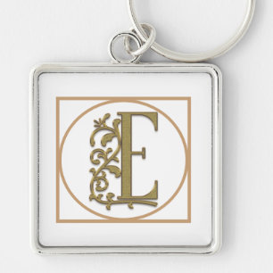 BREV E MONOGRAM Vackert Bröllop New Home Gift Fyrkantig Silverfärgad Nyckelring