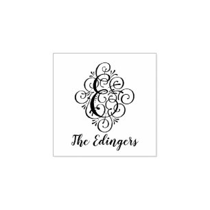 Brev E Ursprunglig Elegant, blommande Monogram Nam Stämpel
