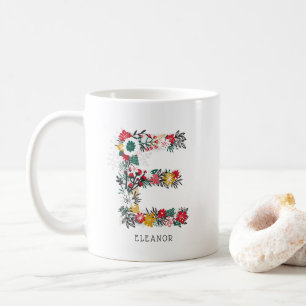 BREV E Whimsique Blommigt Brev Monogram I Mugg