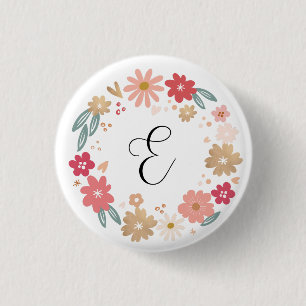 BREV E Whimsique Blommigt Brev Monogram Knapp