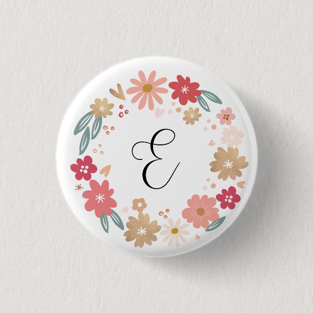 BREV E | Whimsique Blommigt Brev Monogram Knapp (Framsida)
