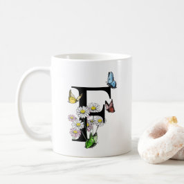 Brev F Botaniskt vattenfärgsfjäril Monogram Kaffemugg