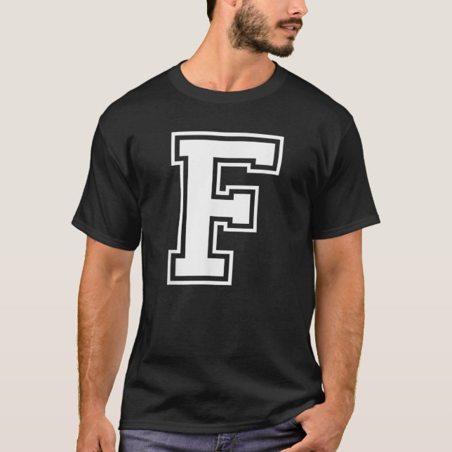 Brev F Capital Alphabet College Varsity Monogram T Shirt (Framsida)