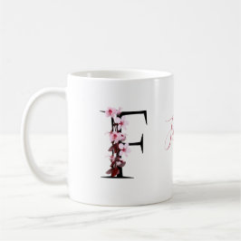 Brev F, Cherry Blommar | Monogram Script Namn Kaffemugg