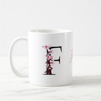 Brev F, Cherry Blommar | Monogram Script Namn Kaffemugg