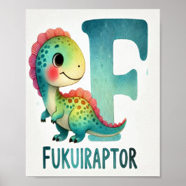 Brev F, Dinosaur Alphabet Watercolor Poster