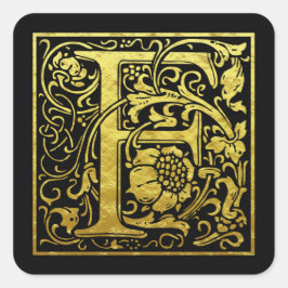 Brev F Första Brev Faux Guld Black Fyrkantigt Klistermärke