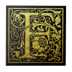 Brev F Första Brev Faux Guld Black Kakelplatta