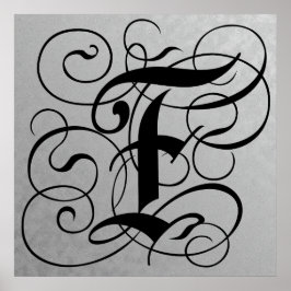 Brev F, gotiic Monogram Black Poster