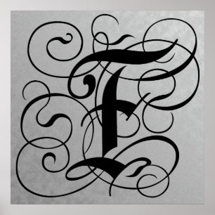 Brev F, gotiic Monogram Black Poster