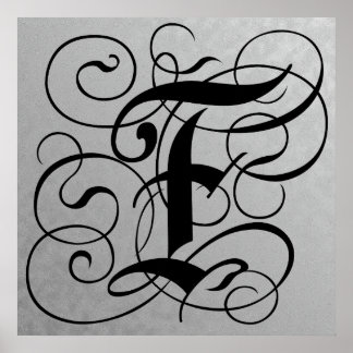 Brev F, gotiic Monogram Black Poster