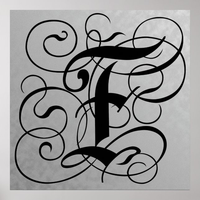 Brev F, gotiic Monogram Black Poster (Framsidan)