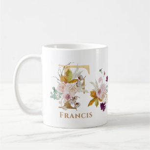 Brev F - Guld Blommigt Namn systervän till medarbe Kaffemugg