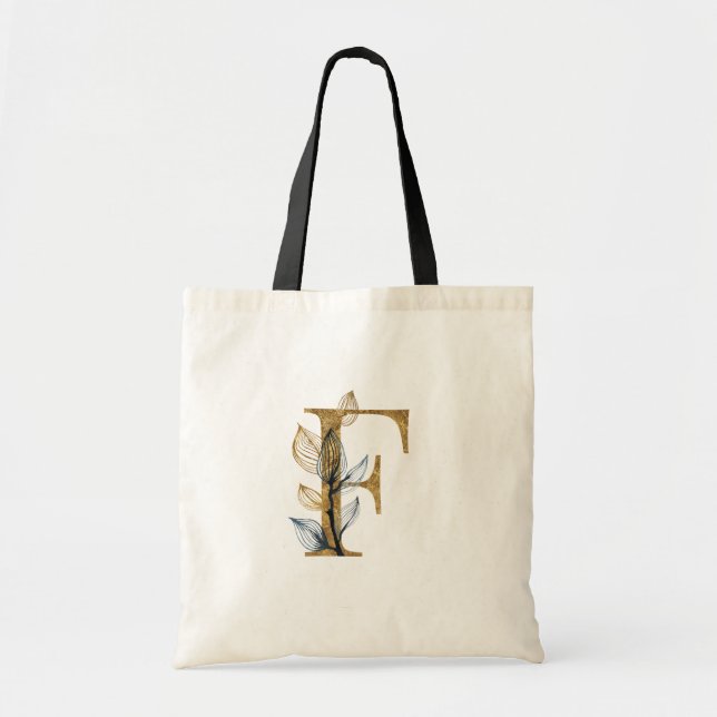 *~* Brev F Guld Monogram Initial Black Löv Tygkasse (Framsidan)