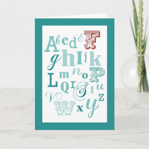 Brev F Inledande Namn Alphabet Birthday Teal & Red Kort