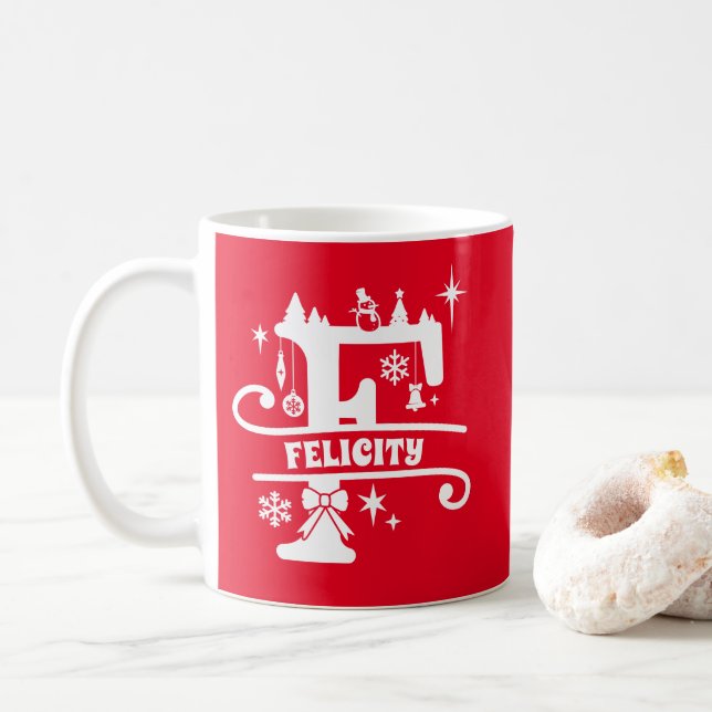 Brev F jul Monogram Initial Namn Red Kaffemugg (Med munk)