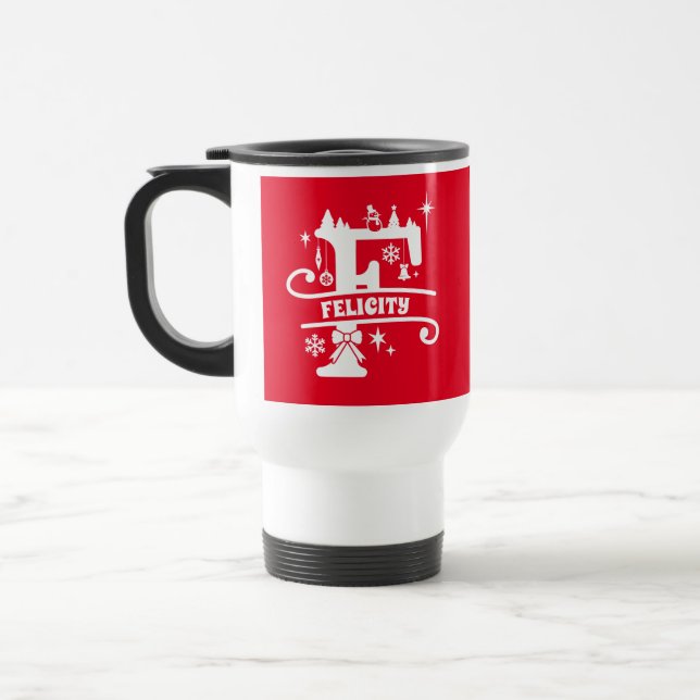 Brev F jul Monogram Initial Namn Red Resemugg (Vänster)