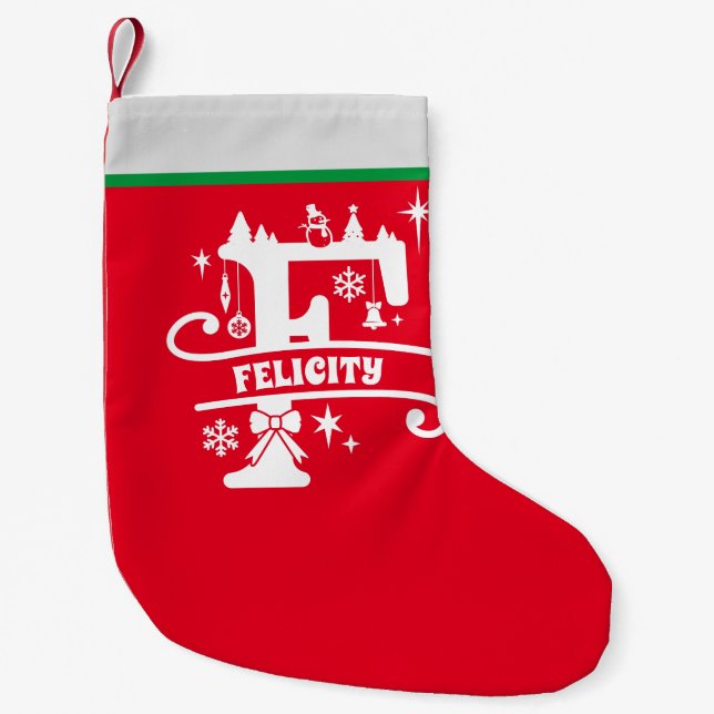 Brev F jul Monogram Initial Namn Red White Liten Julstrumpa (Framsidan)