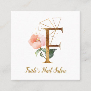 Brev F med guld- geometrisk design och blommor Fyrkantigt Visitkort