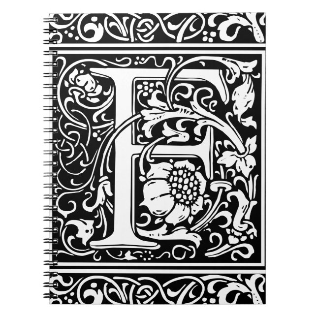 Brev F Medieval Monogram Art nouveau Anteckningsbok (Framsidan)
