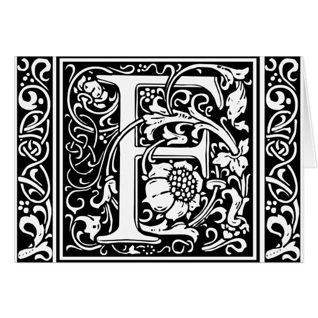 Brev F Medieval Monogram Art nouveau Hälsningskort (Framsidan Horizontal)