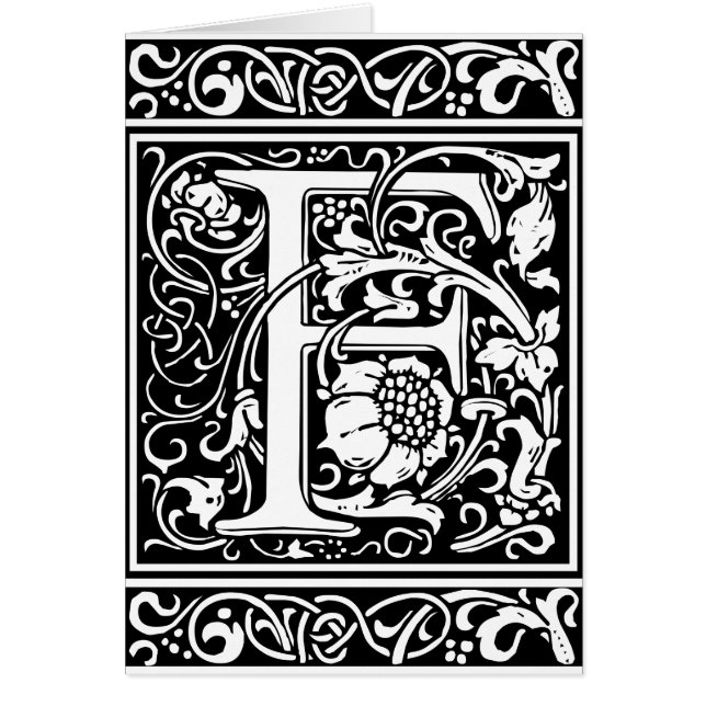 Brev F Medieval Monogram Art nouveau Hälsningskort (Framsidan)