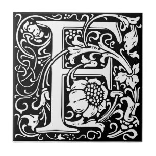 Brev F Medieval Monogram Art nouveau Kakelplatta
