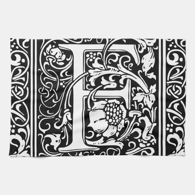 Brev F Medieval Monogram Art nouveau Kökshandduk (Horisontell)