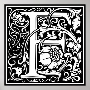 Brev F Medieval Monogram Art nouveau Poster