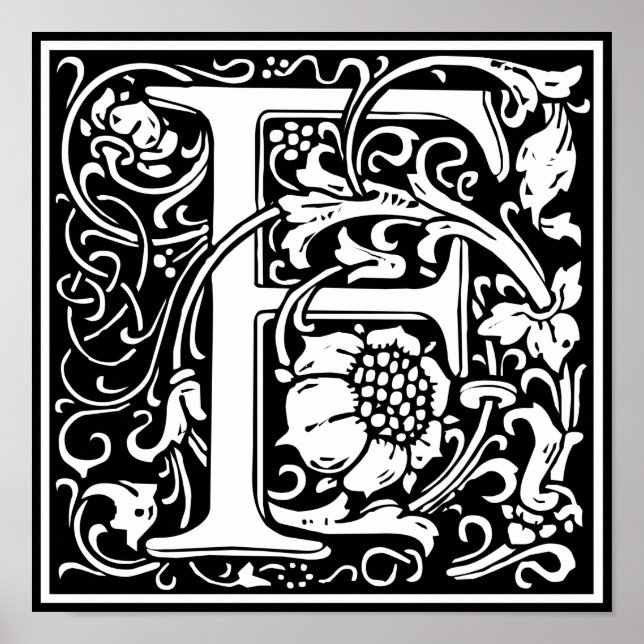 Brev F Medieval Monogram Art nouveau Poster (Framsidan)