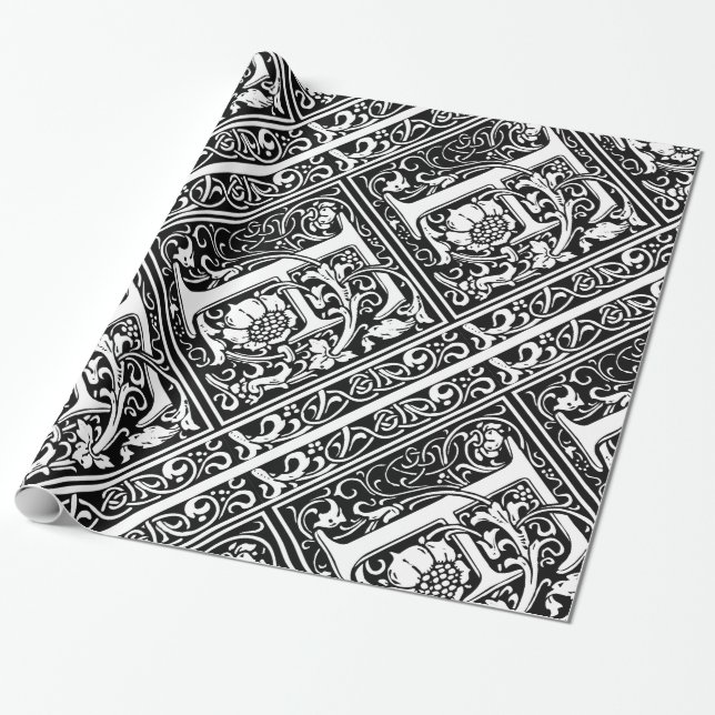 Brev F Medieval Monogram Art nouveau Presentpapper (Utrullad)
